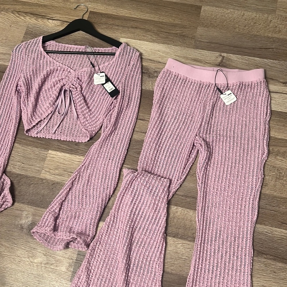 Fashion Nova pant swim suit cover up set purple knitted